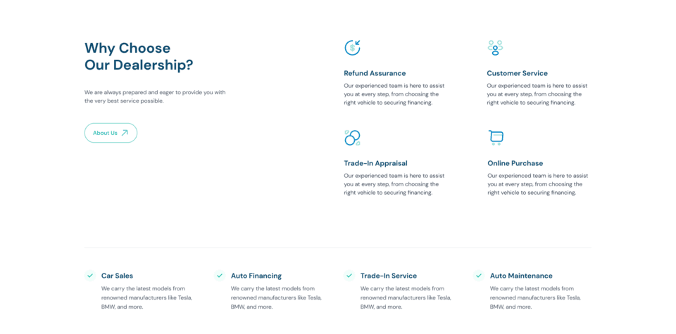 Why choose us section ui,why choose us ui,dealership ui