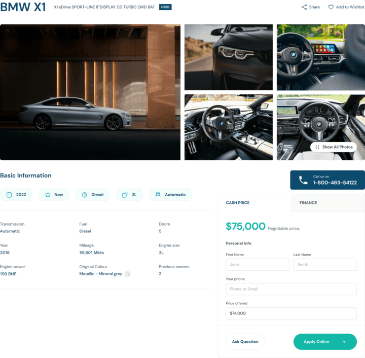 car listing ui,car listing ui slide,loan calculator ui,dealership ui