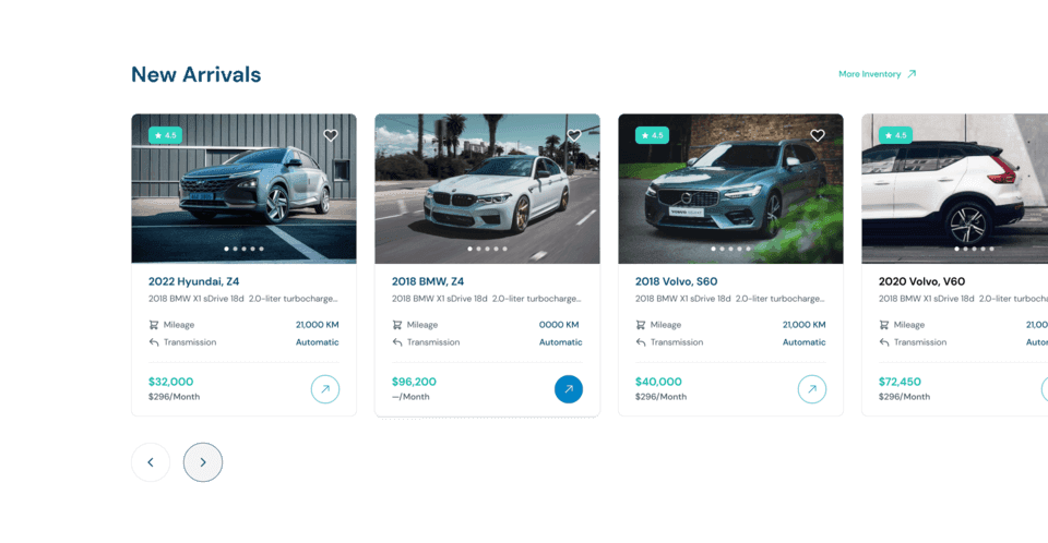 dealership ui,dealership new arrivals ui,cars listing ui,cars slide ui