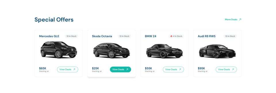 cars listing ui,car dealership ui,dealership special offers ui