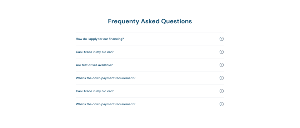 FAQ section ui,FAQ ui,dealership FAQ